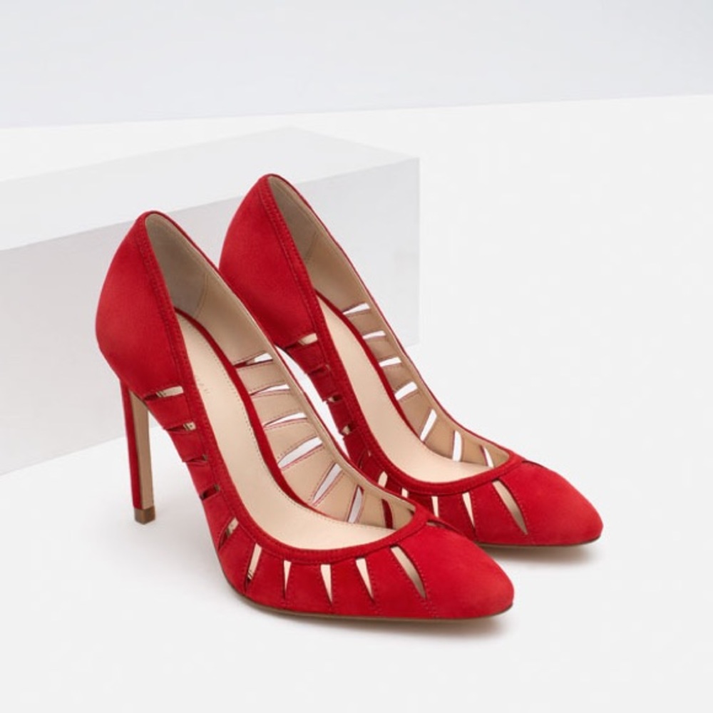 ZARA Red cut-out suede Shoes Pumps heels 37 6.5